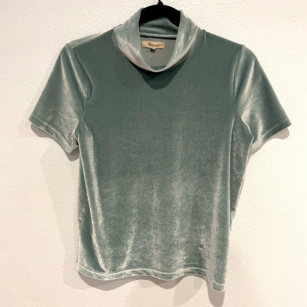 Madewell Velvet Short Sleeve Teal Shirt S